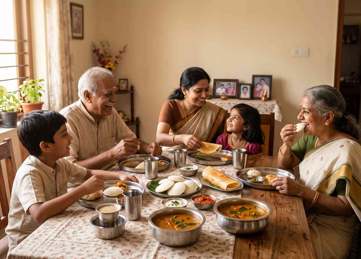 Family enjoying breakfast